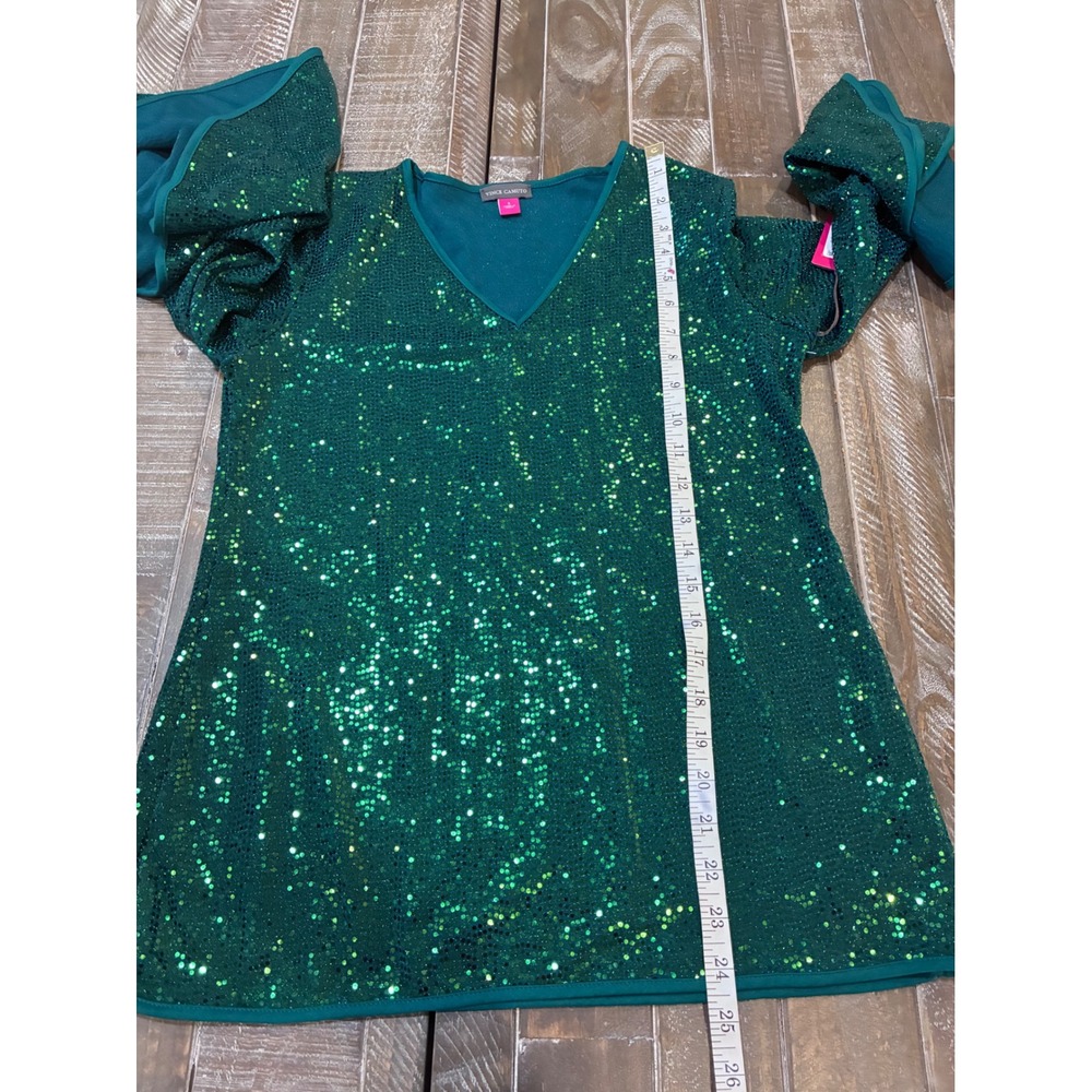 Confetti Ready Luxury Sequin V-Neck Bell Sleeve Disco Top Emerald Green Sm - Picture 7 of 7